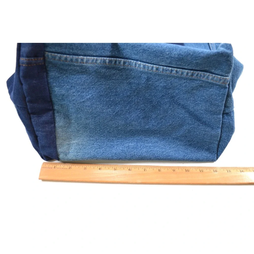 Denim Patchwork Blue Jean Tote/Shoulder Bag Upcycle Reversible Striped 17